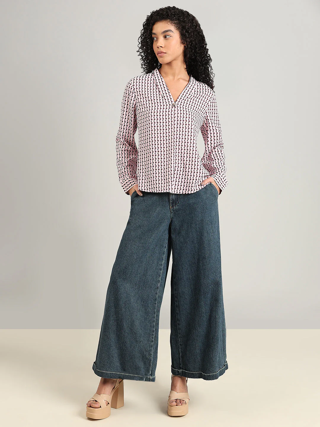 Printed V-Neck Top - Image 5