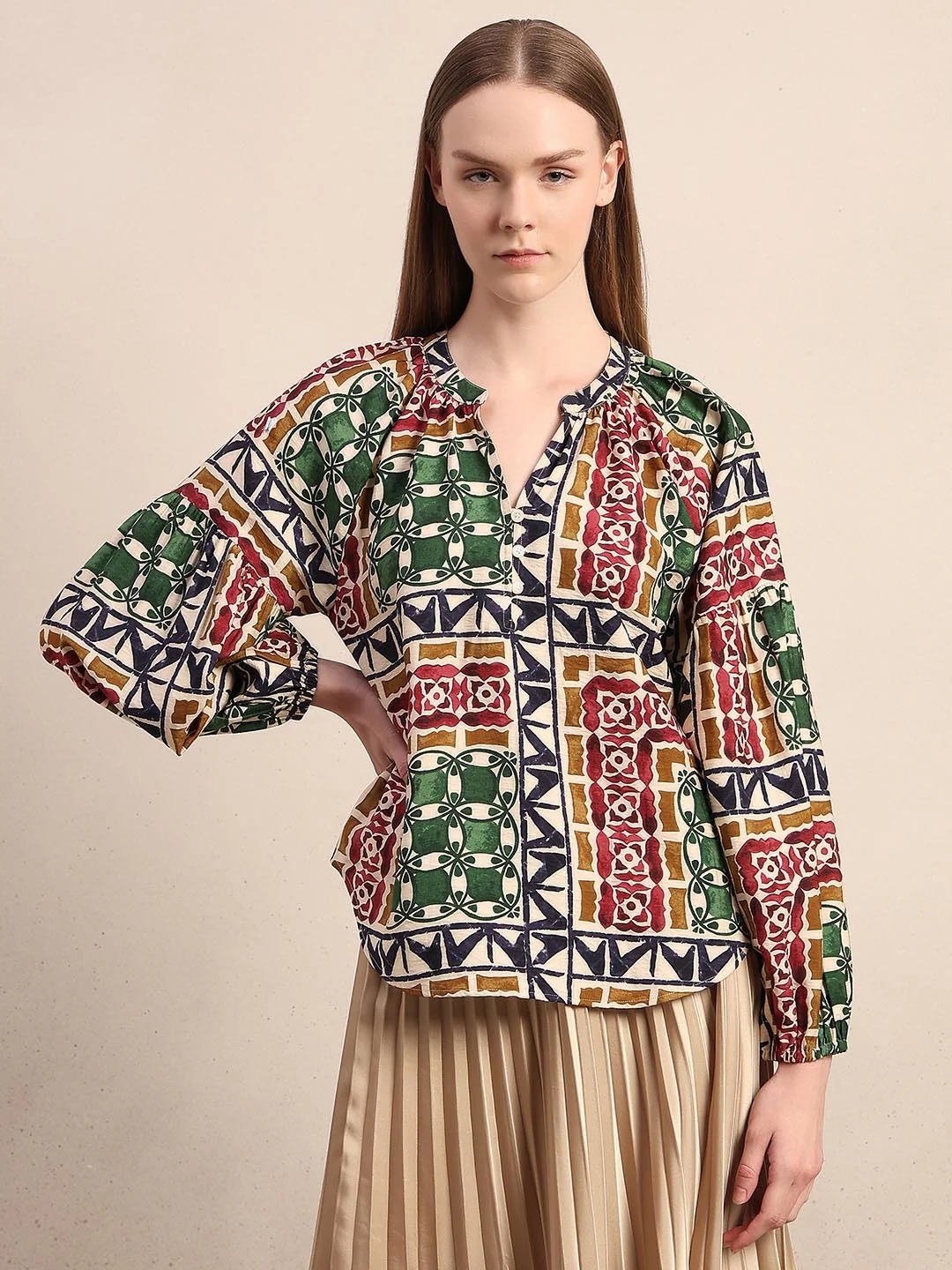 Green Printed Regular Fit Top - Image 2