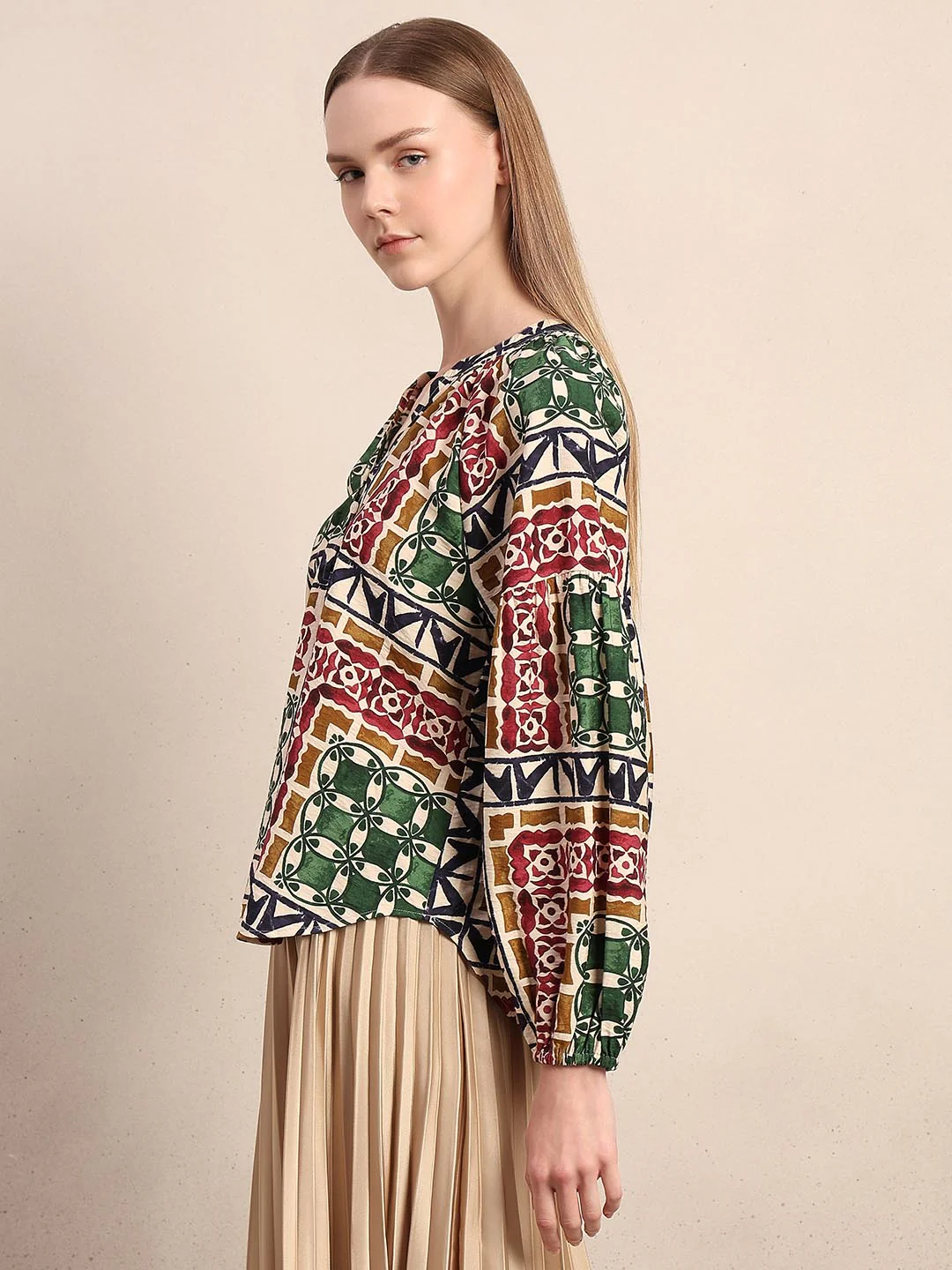 Green Printed Regular Fit Top - Image 3