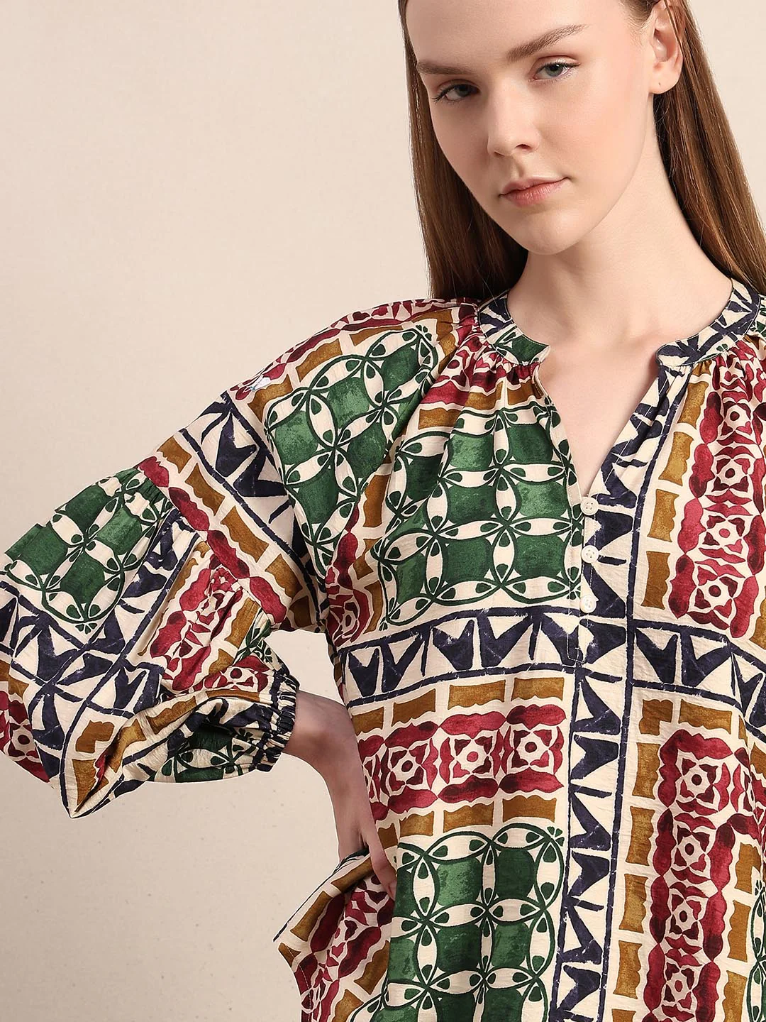 Green Printed Regular Fit Top - Image 6