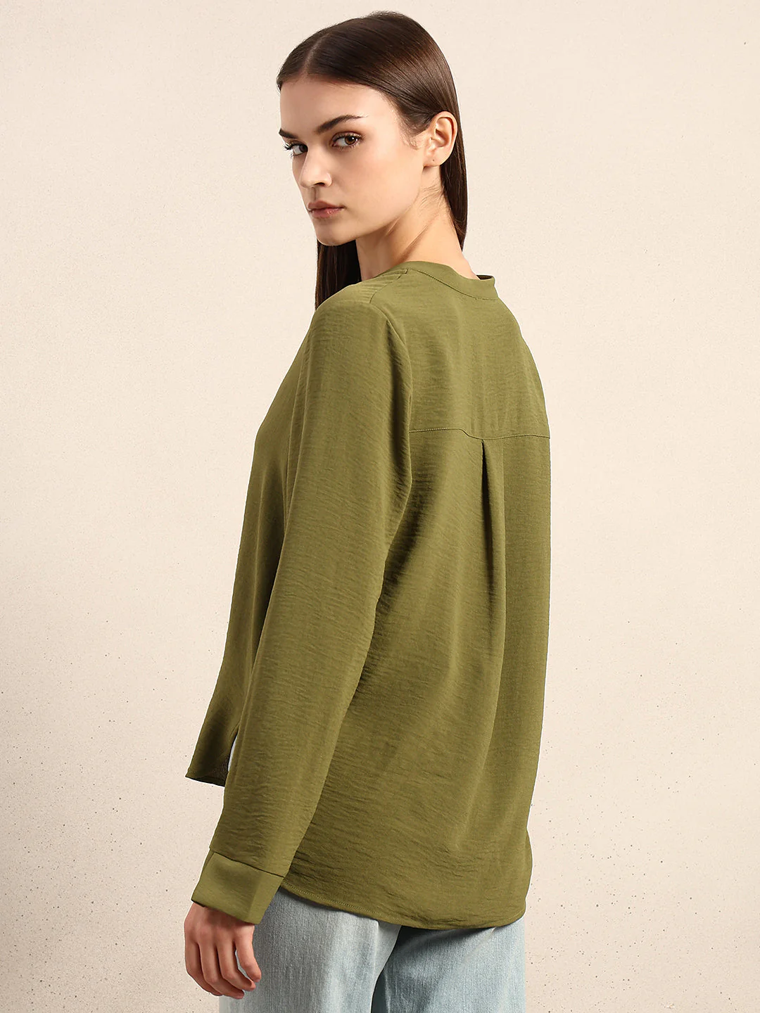 Green Button Detail V-Neck Top - Image 4