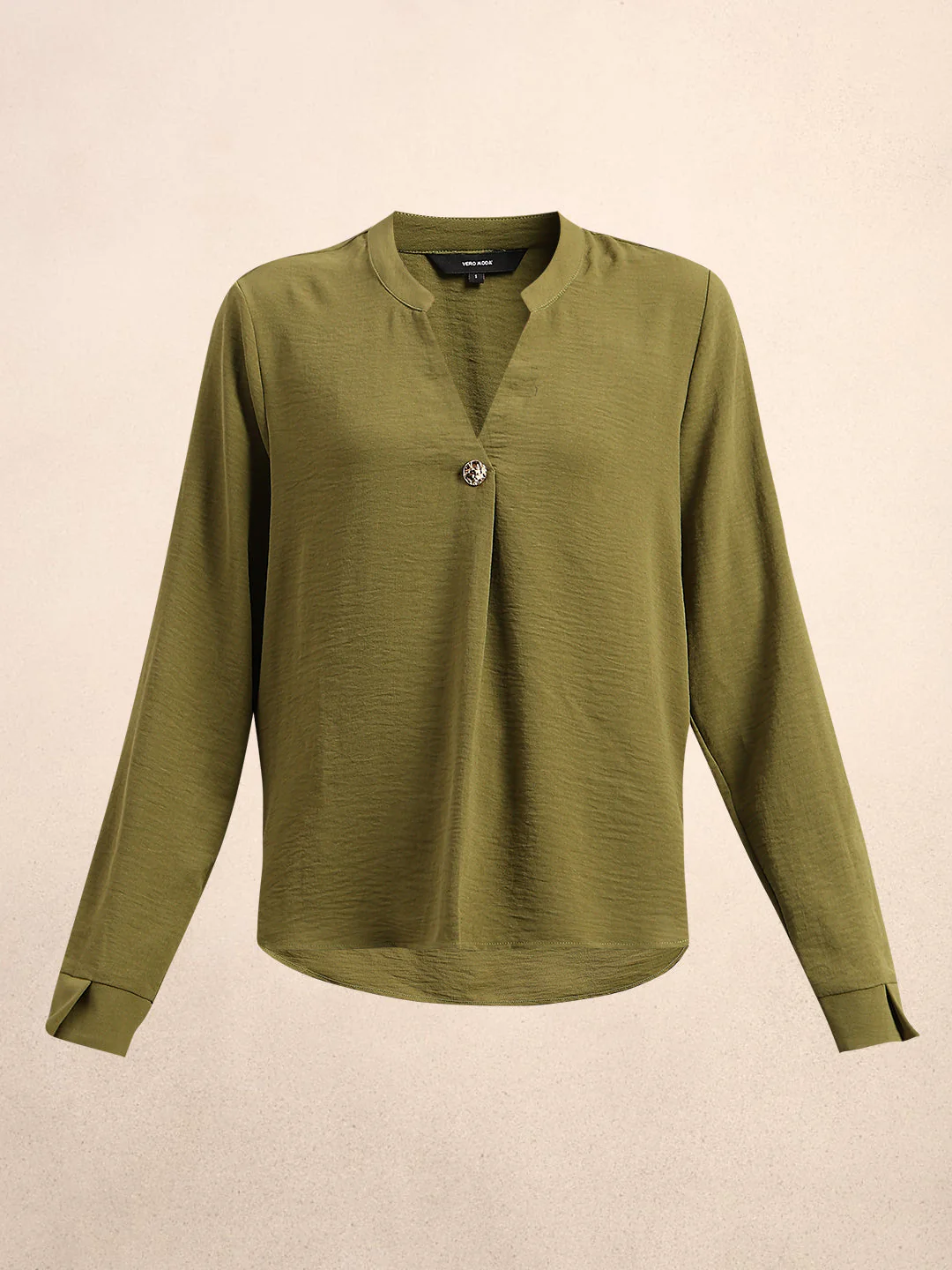 Green Button Detail V-Neck Top - Image 7