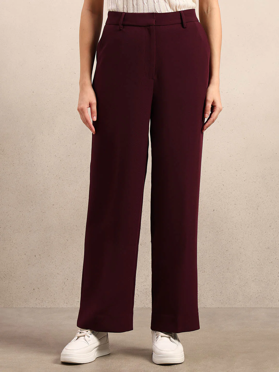 Maroon High Rise Tailored Pants - Image 2