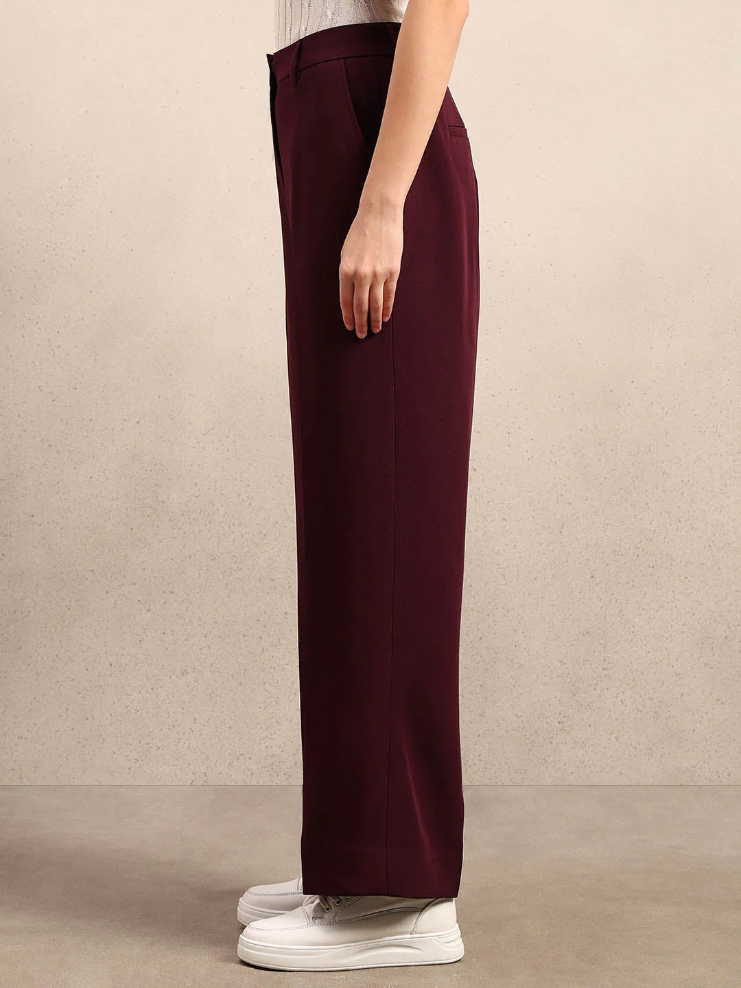 Maroon High Rise Tailored Pants - Image 3