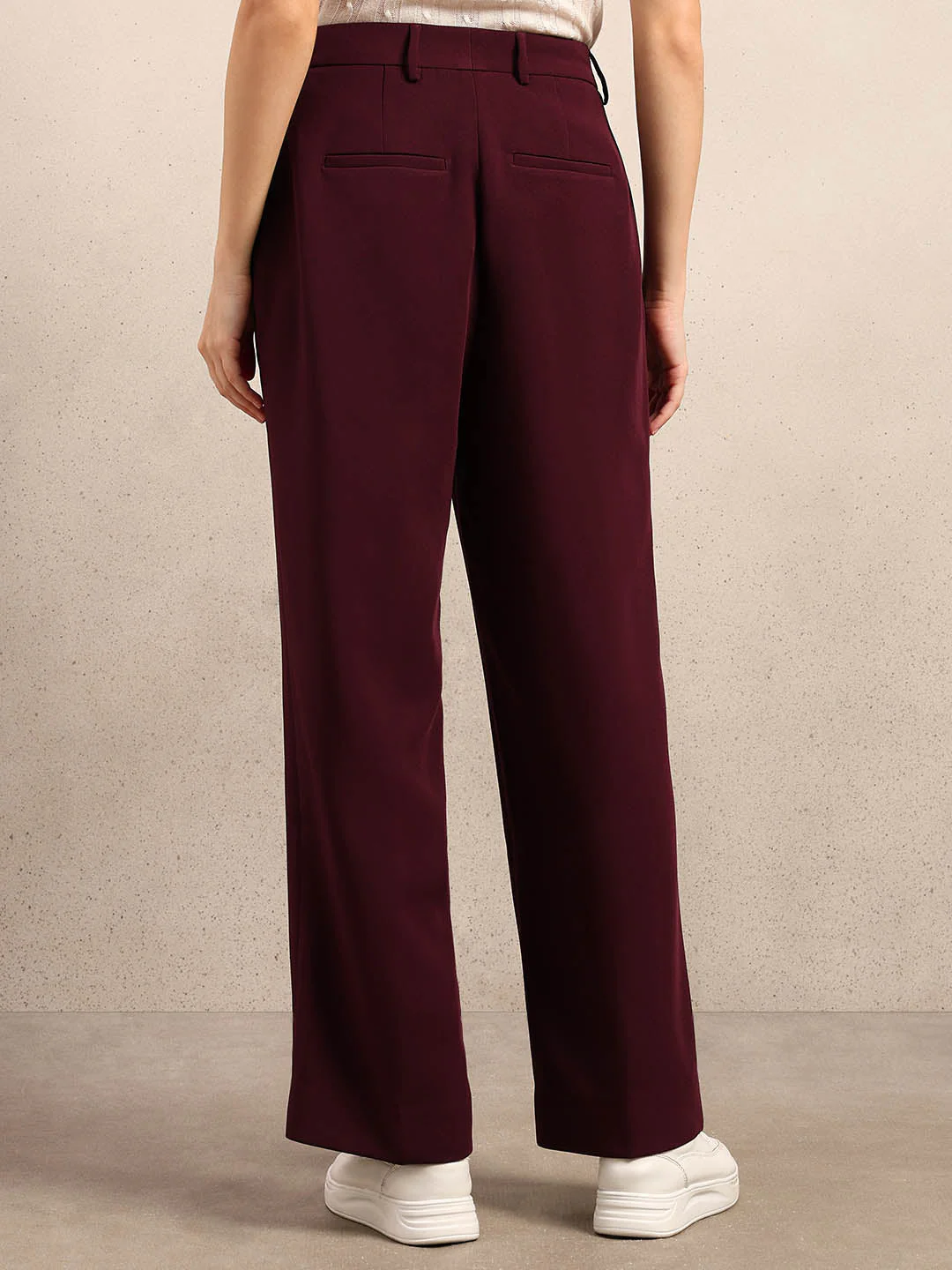 Maroon High Rise Tailored Pants - Image 4