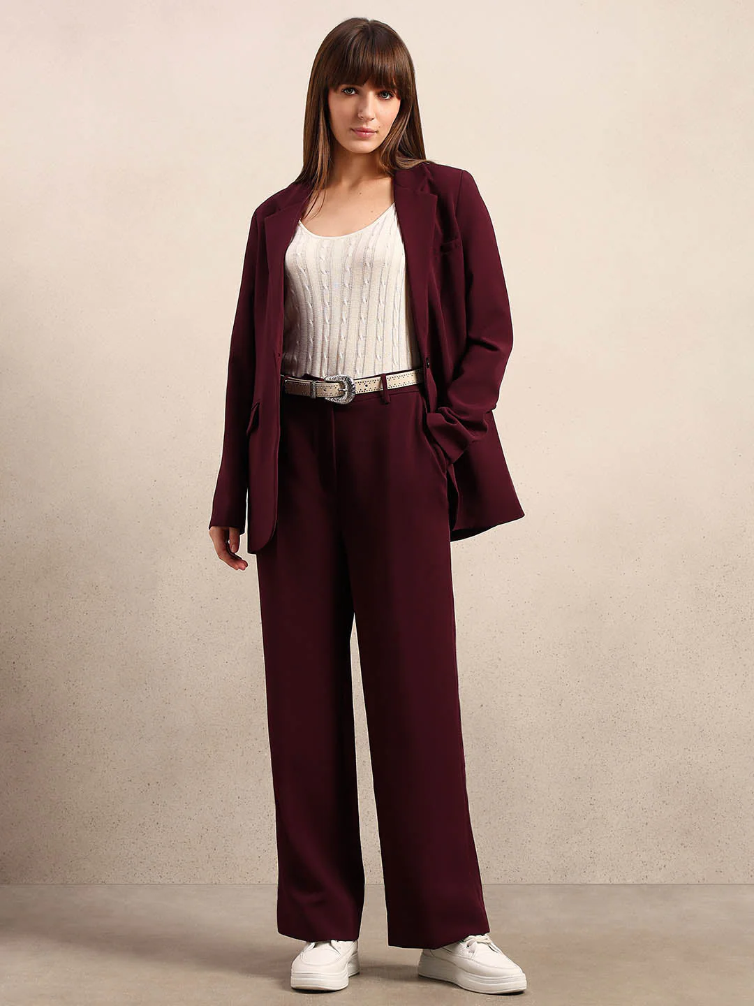 Maroon High Rise Tailored Pants - Image 5