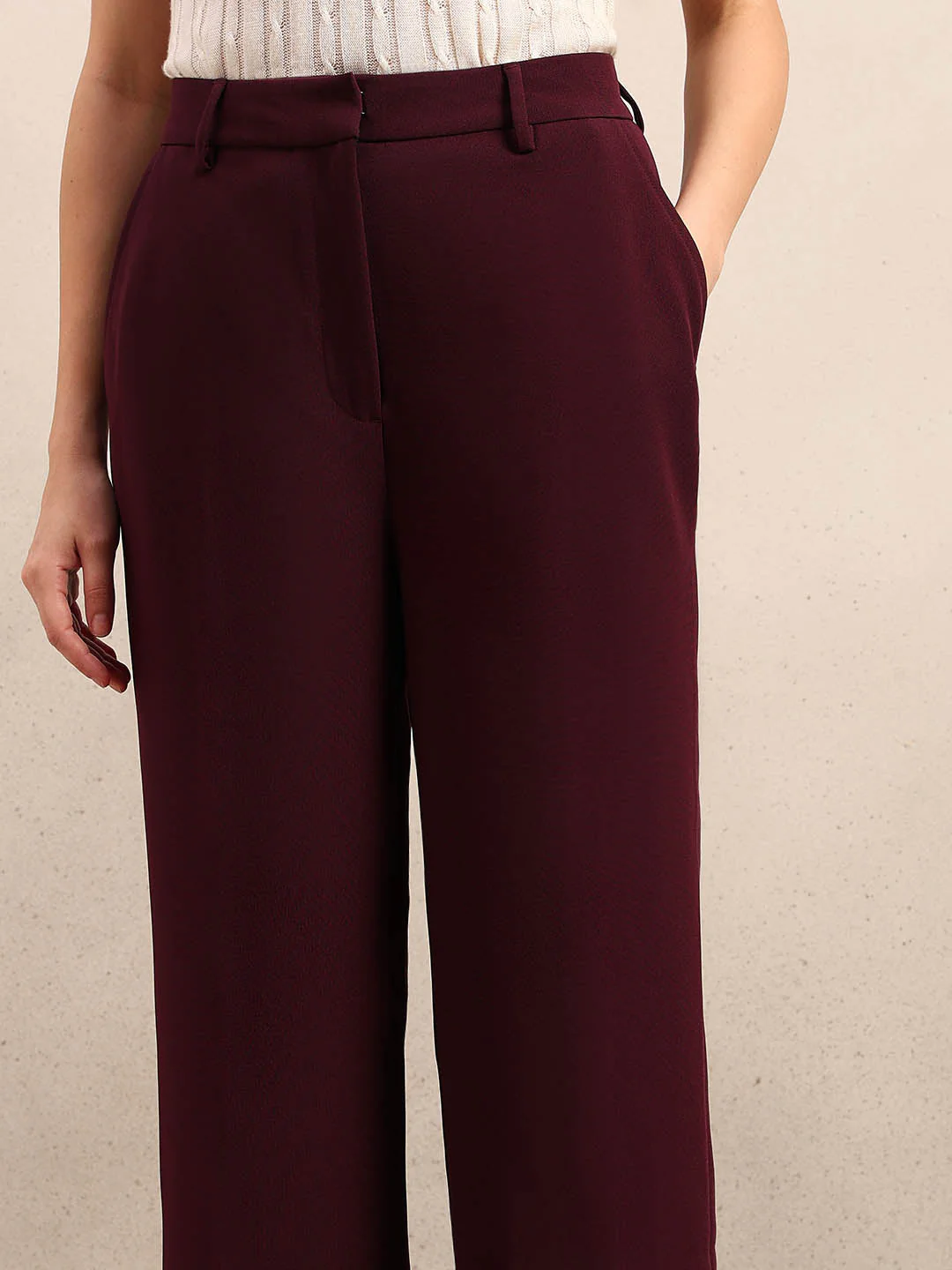 Maroon High Rise Tailored Pants - Image 6