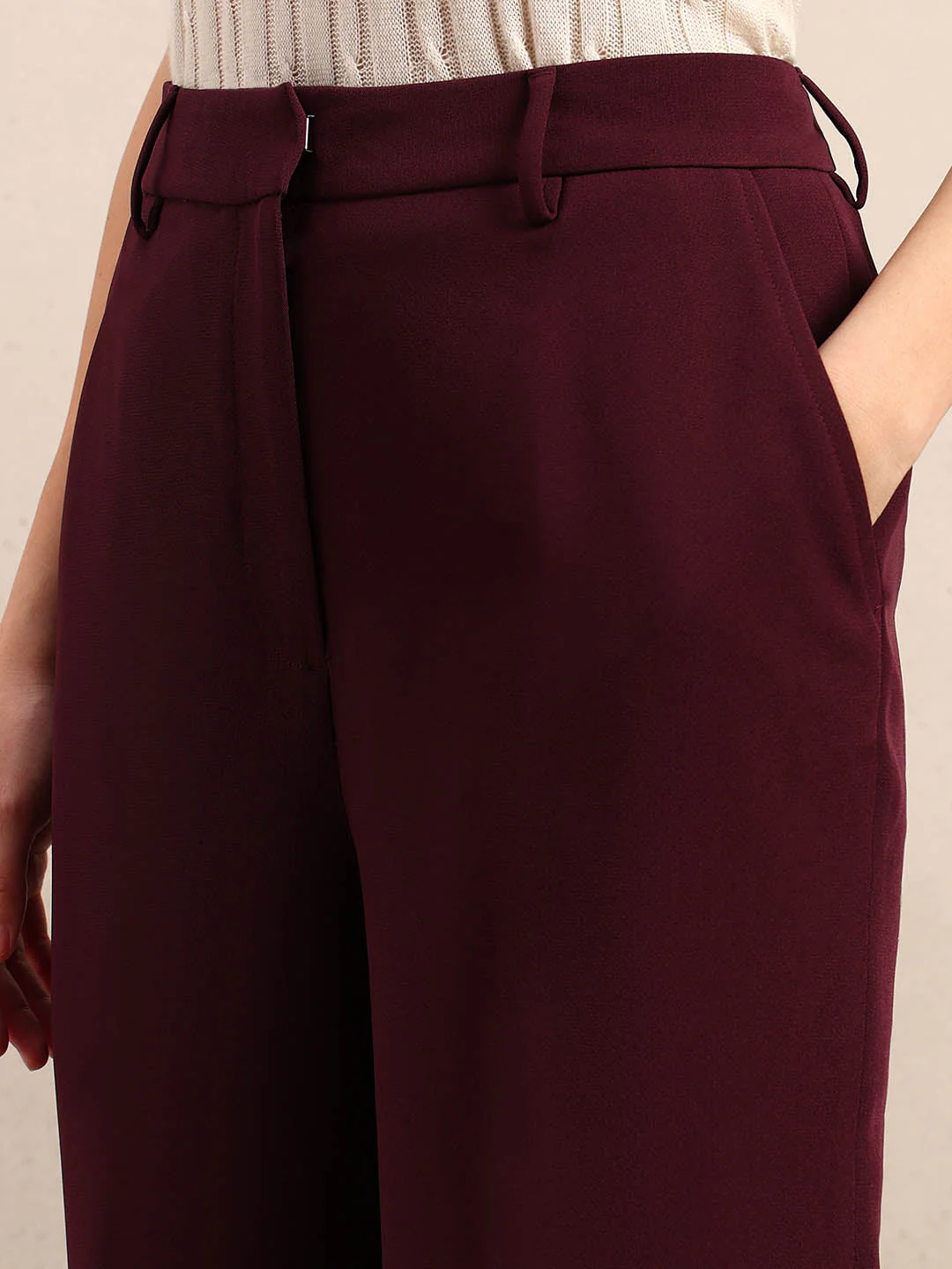 Maroon High Rise Tailored Pants - Image 8