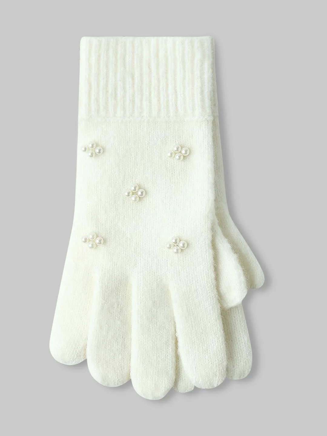White Pearl Embellished Gloves-Scarf-Beanie Set - Image 5