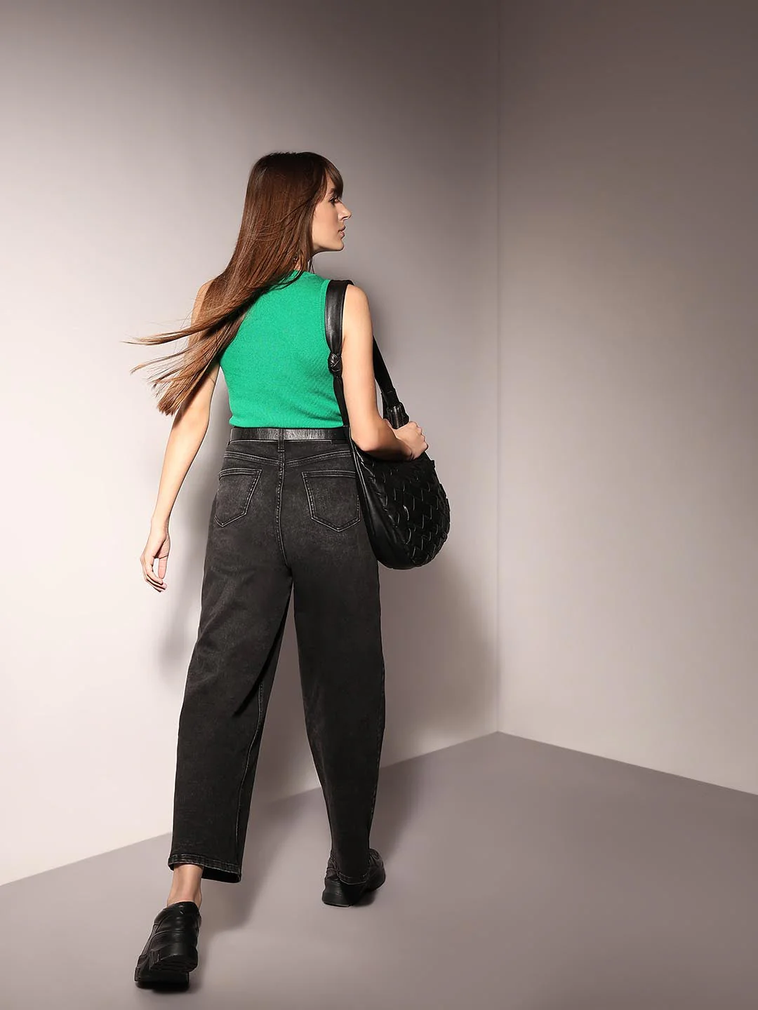 Black Mid Rise Wide Leg Jeans