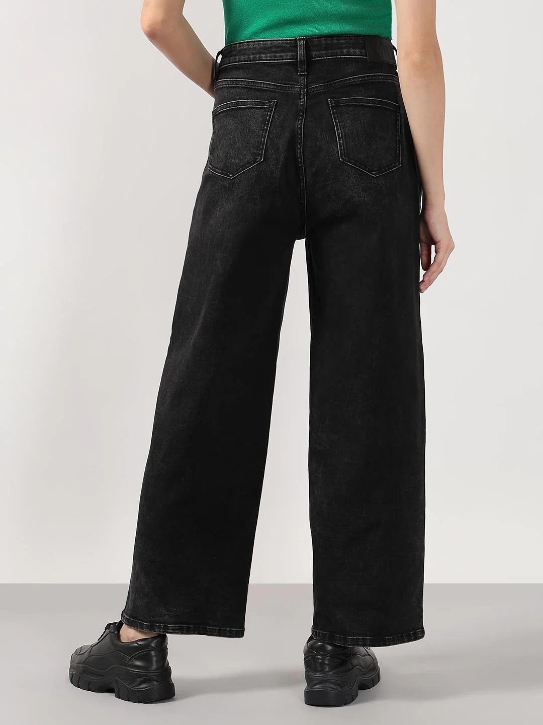 Black Mid Rise Wide Leg Jeans - Image 3