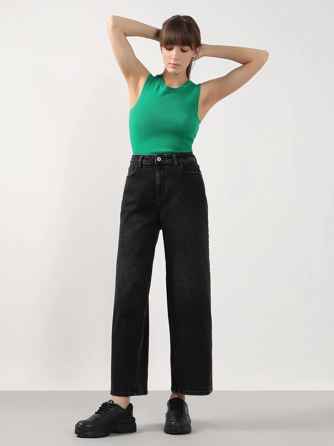Black Mid Rise Wide Leg Jeans - Image 5