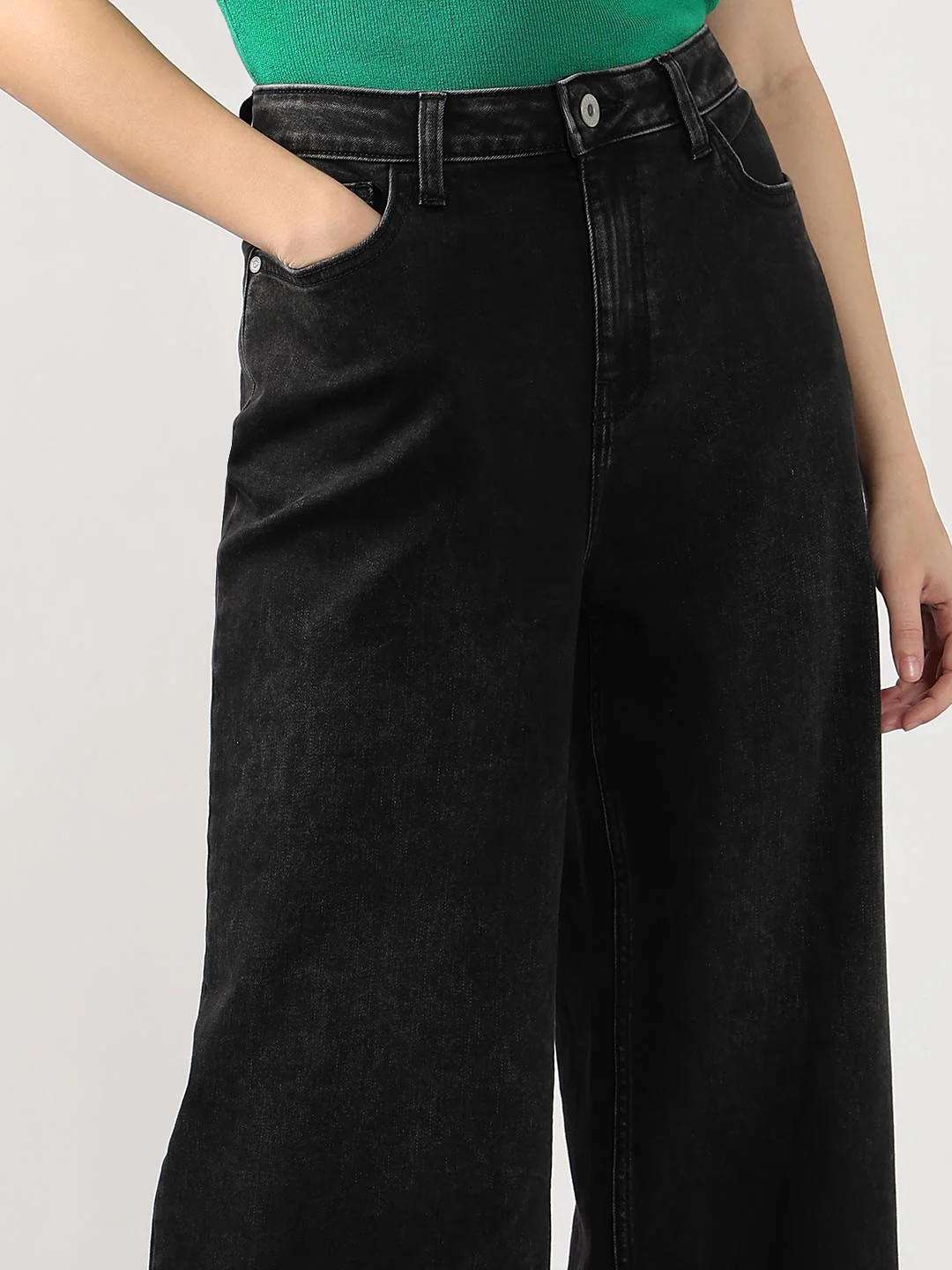 Black Mid Rise Wide Leg Jeans - Image 6