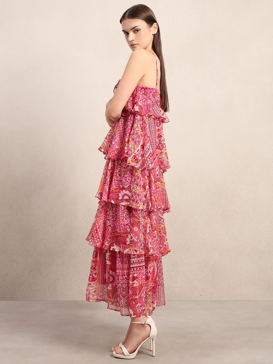 Red Printed Maxi Dress - Image 3