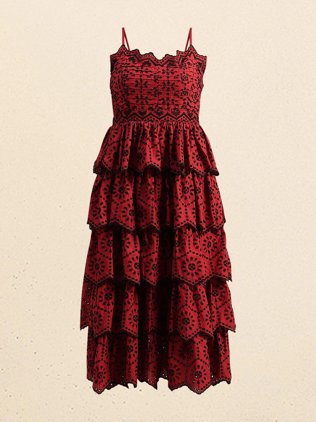 Dark Red Cut-Work Midaxi Dress - Image 7