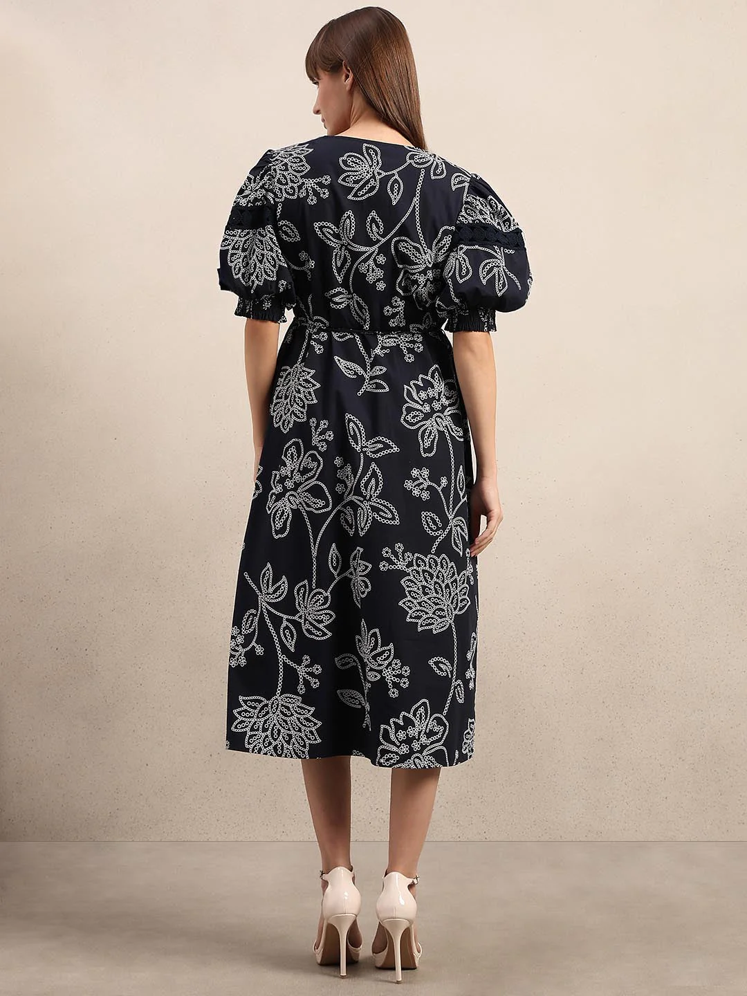 Navy Blue Printed Midi Dress - Image 4