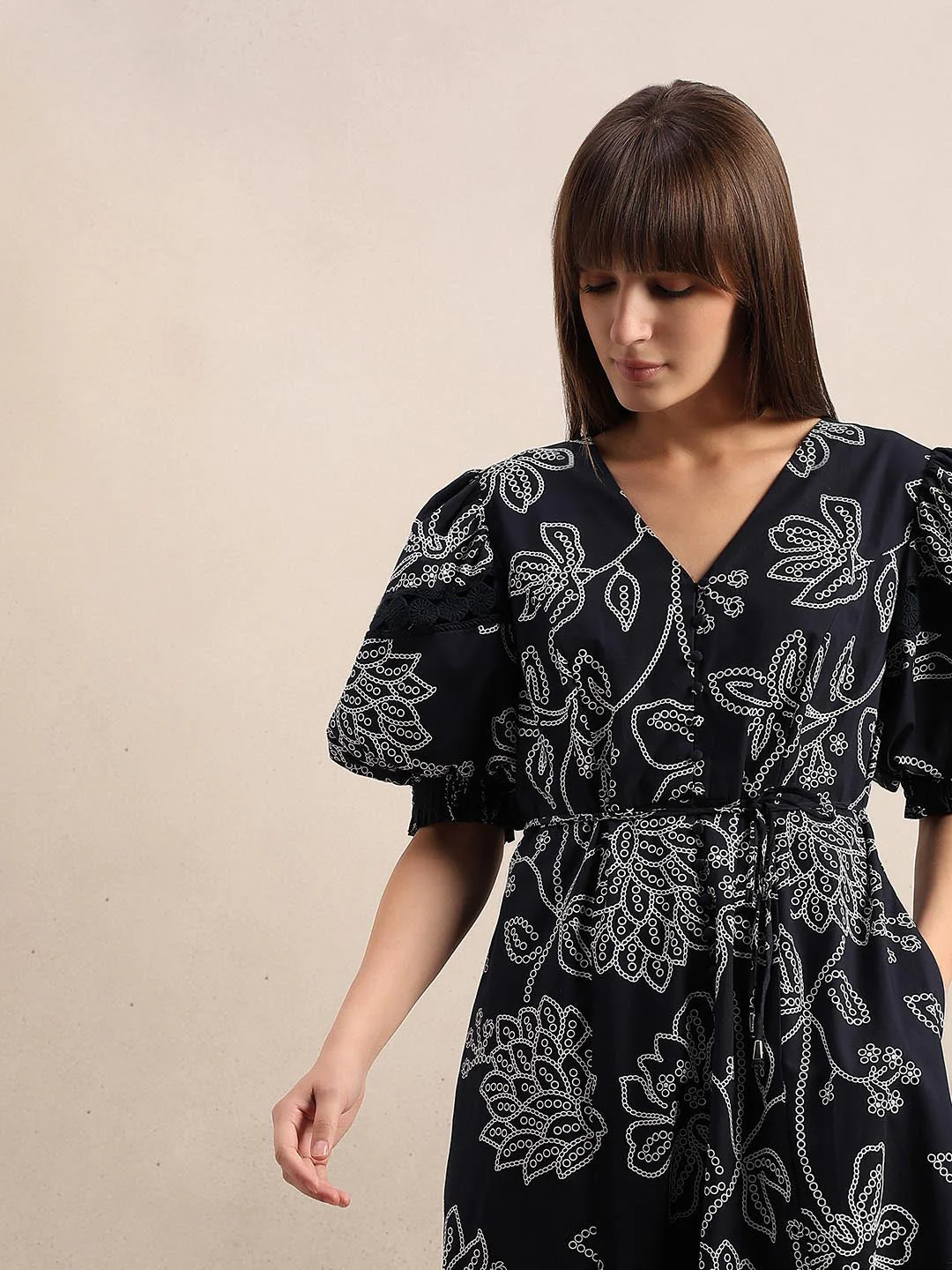 Navy Blue Printed Midi Dress - Image 5