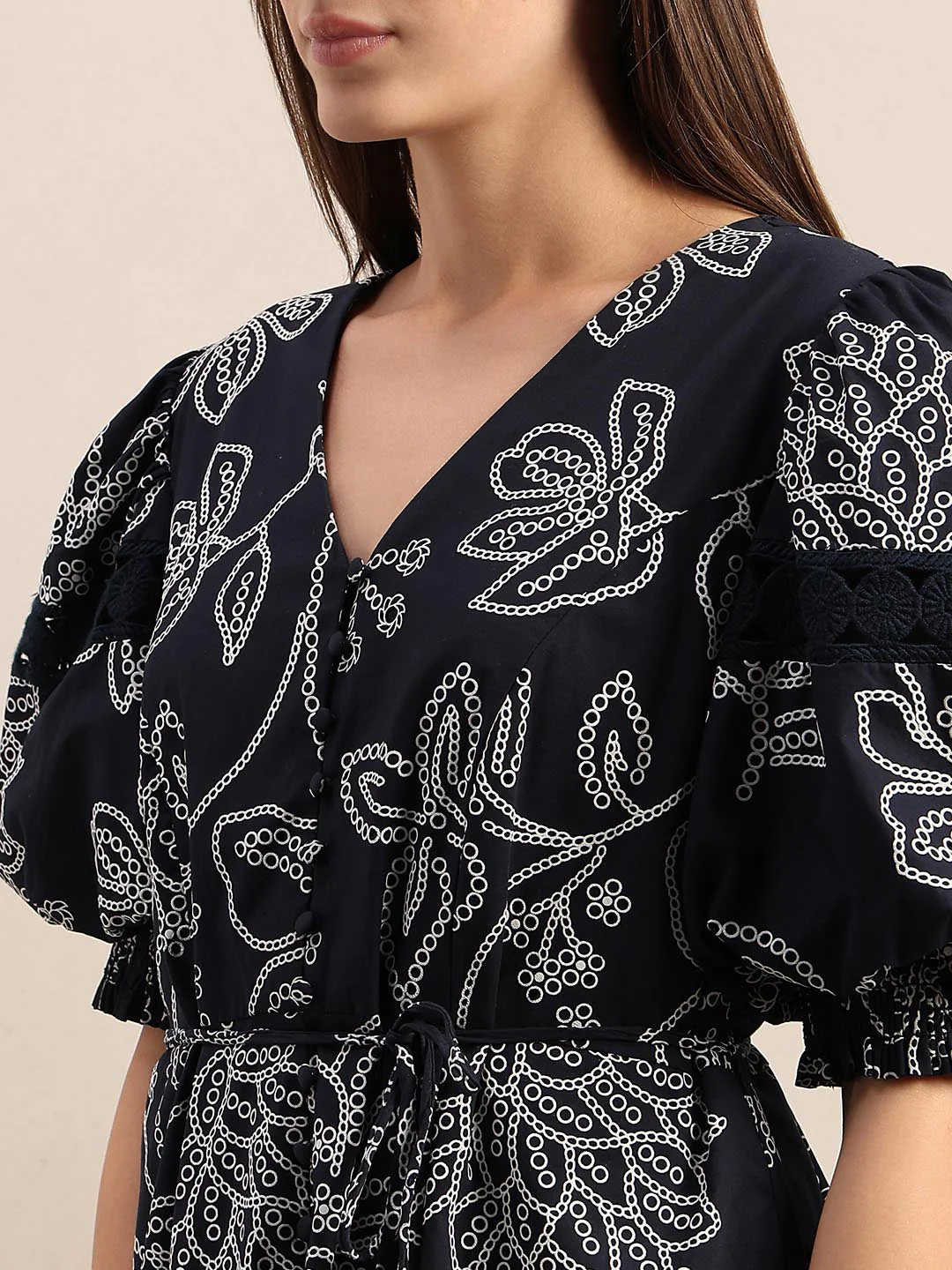 Navy Blue Printed Midi Dress - Image 6