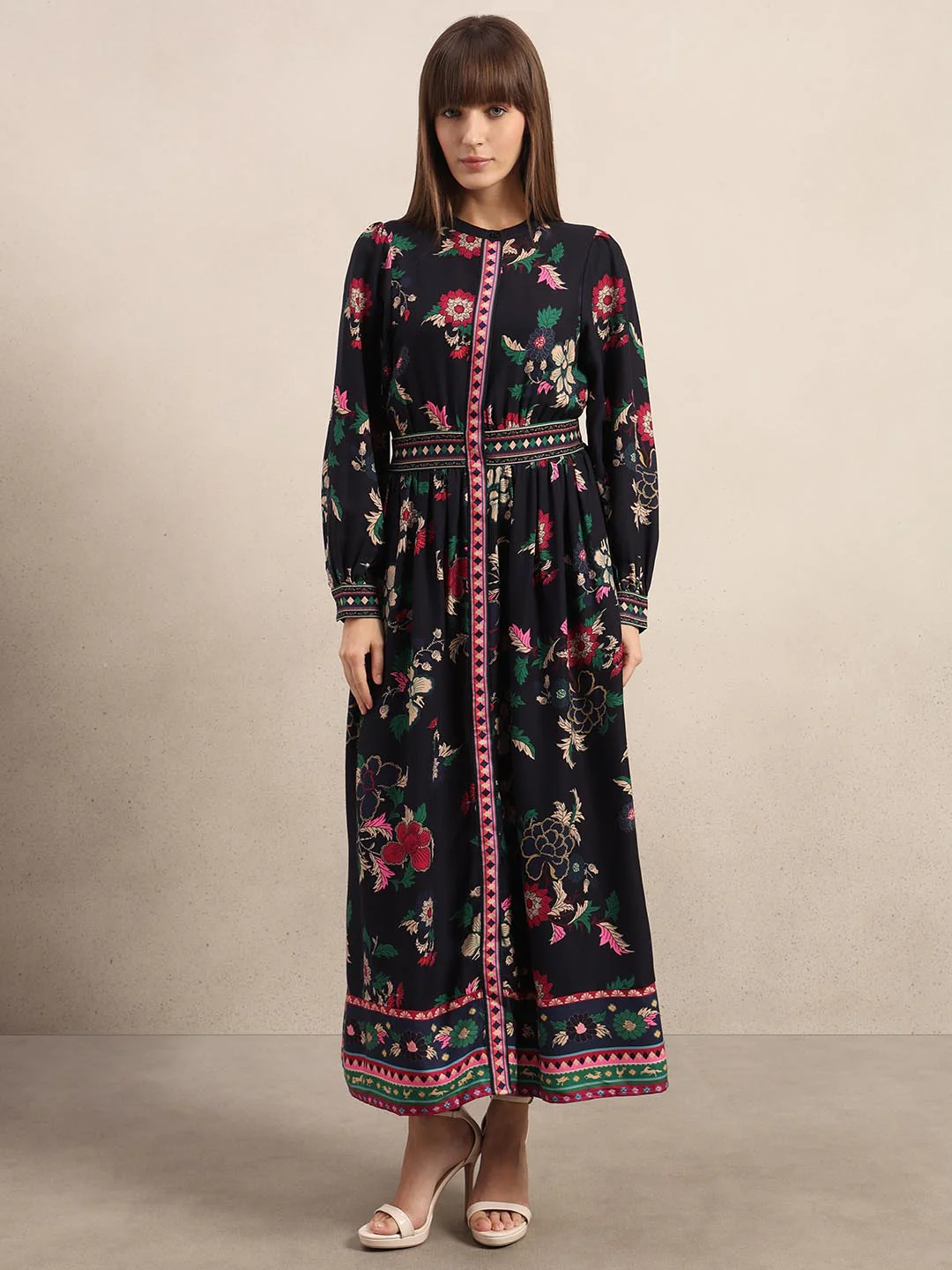 Navy Blue Printed Midaxi Dress - Image 2