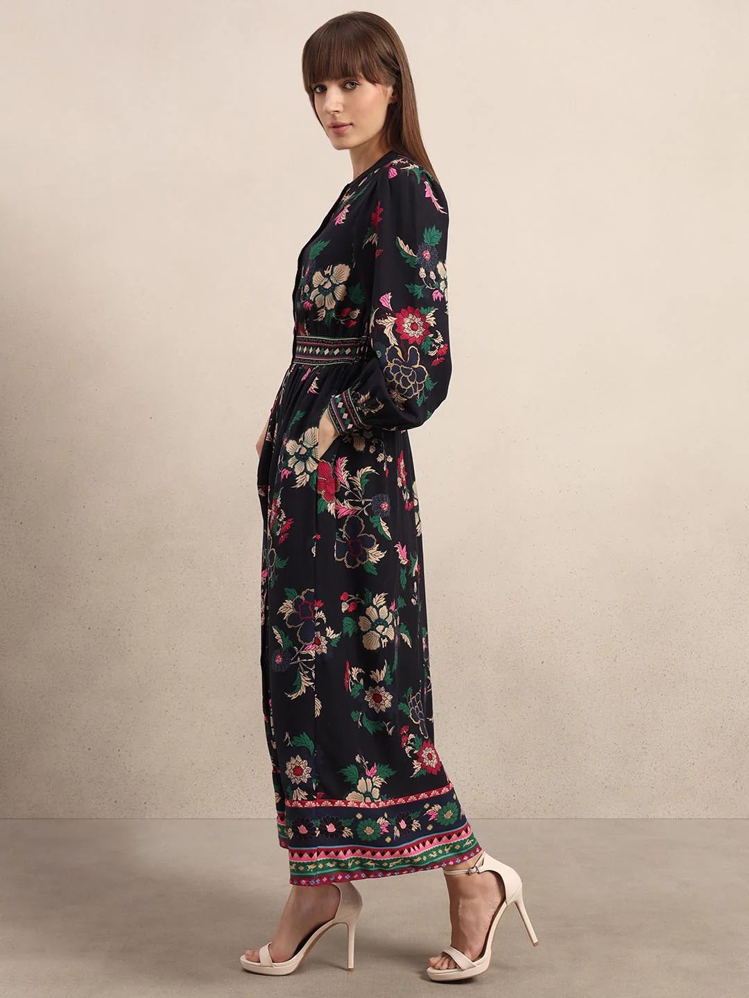Navy Blue Printed Midaxi Dress - Image 3