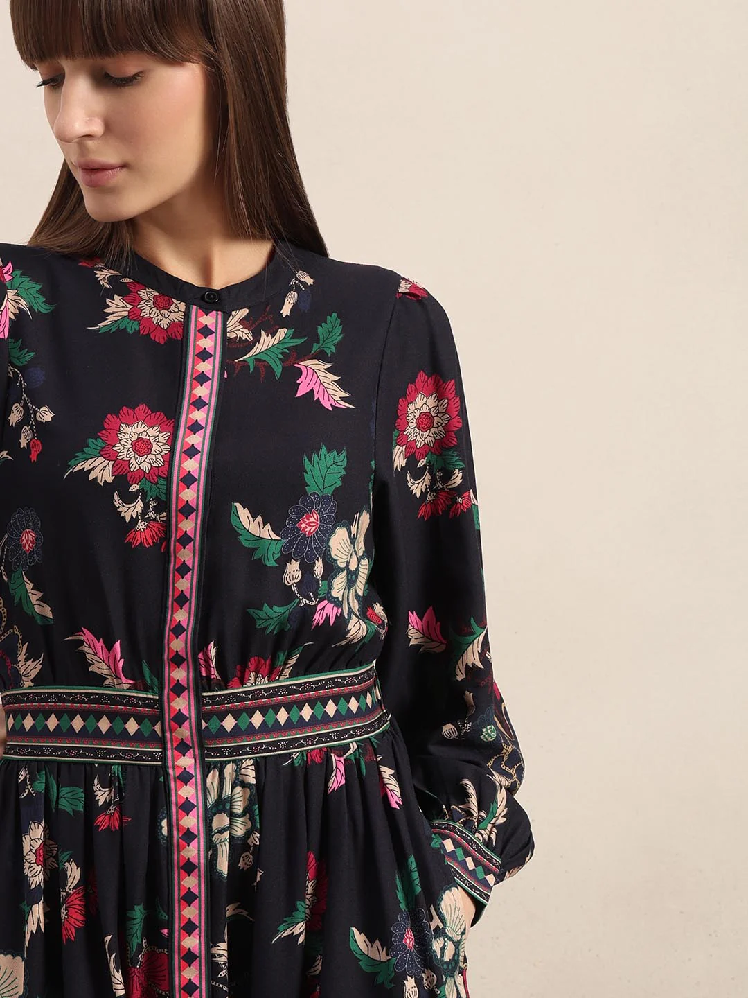 Navy Blue Printed Midaxi Dress - Image 5