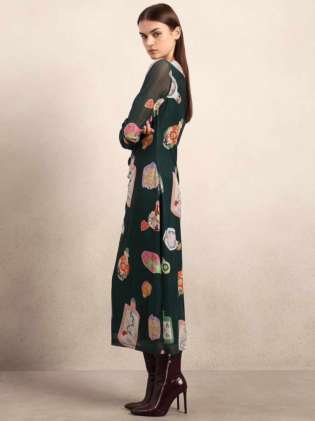 Green Printed Bodycon Dress - Image 3