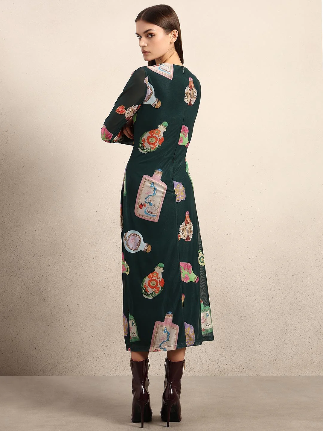Green Printed Bodycon Dress - Image 4