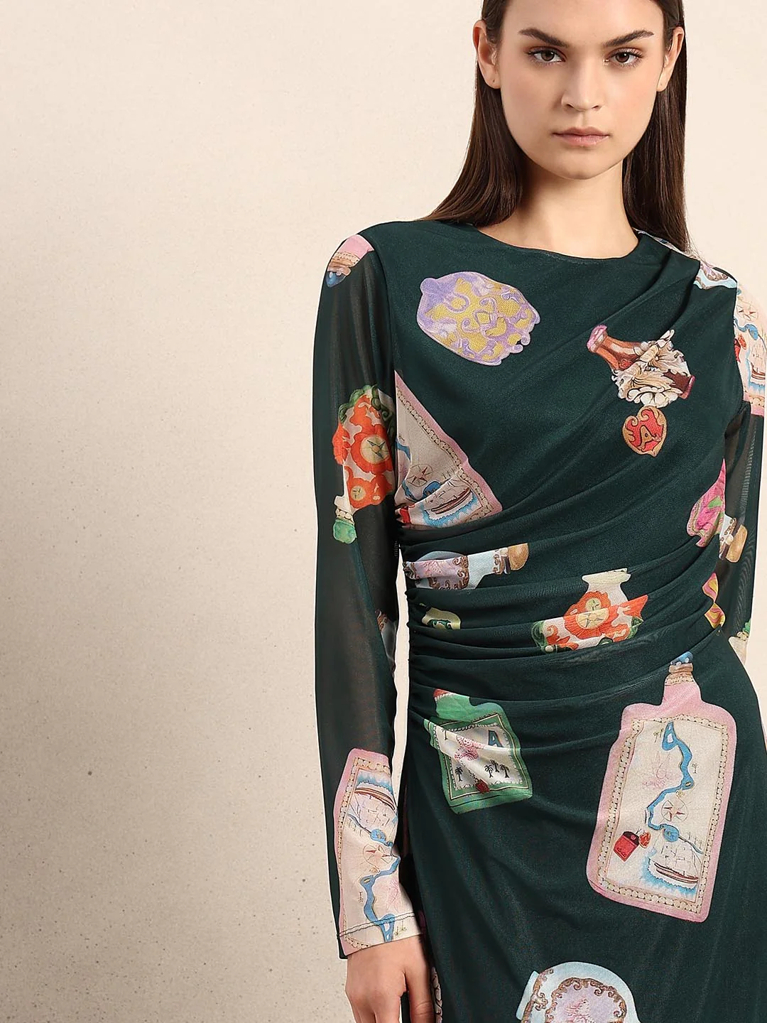 Green Printed Bodycon Dress - Image 5