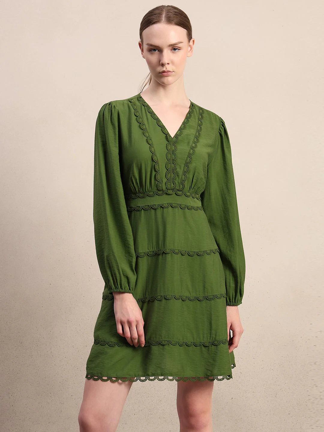 Green Lace Detail Mini Dress - Image 2