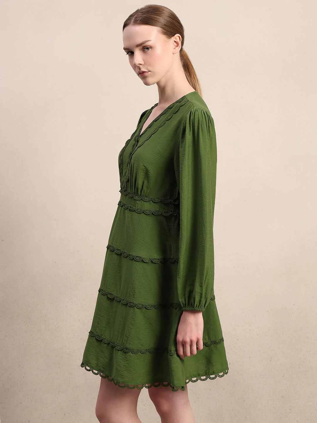Green Lace Detail Mini Dress - Image 3