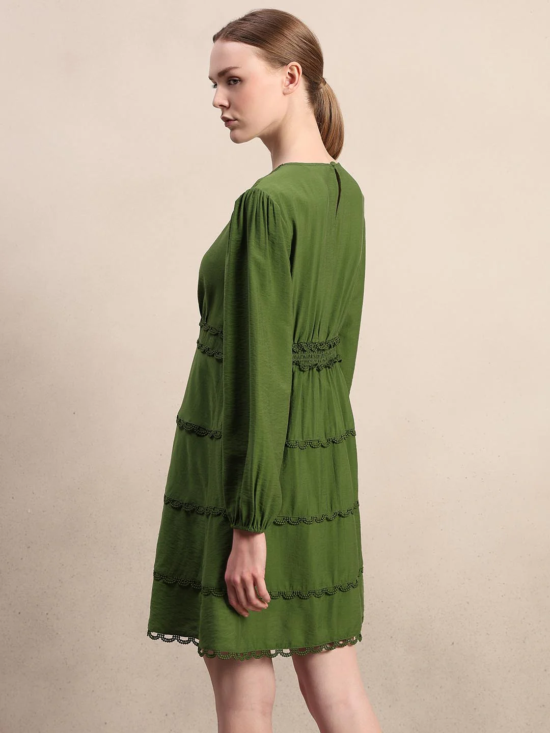 Green Lace Detail Mini Dress - Image 4
