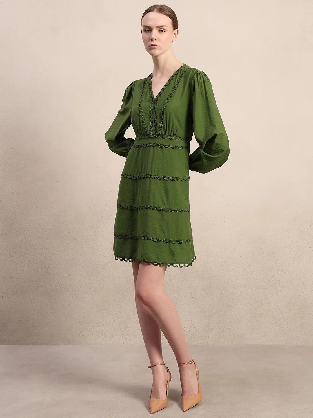 Green Lace Detail Mini Dress - Image 5
