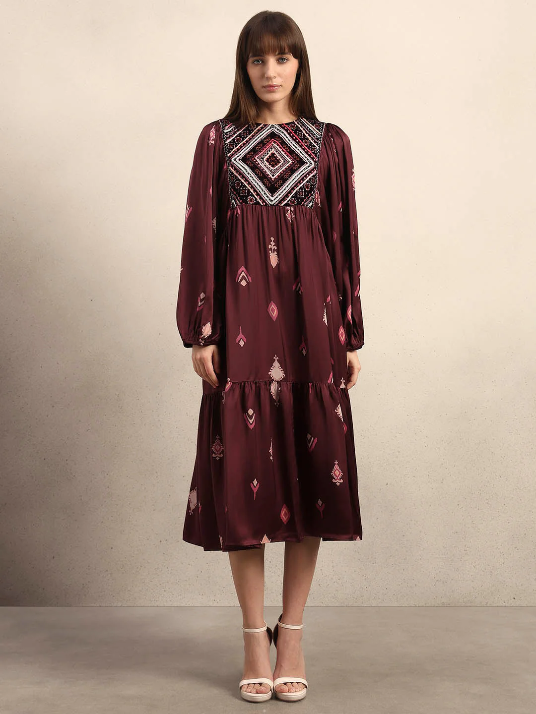 Embroidered Printed Midi Dress - Image 2