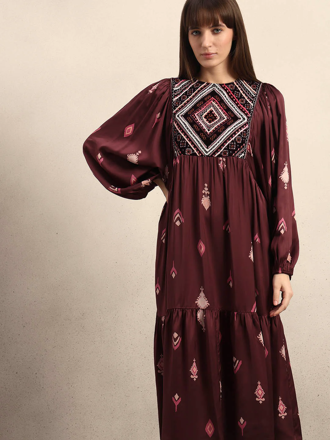 Embroidered Printed Midi Dress - Image 5