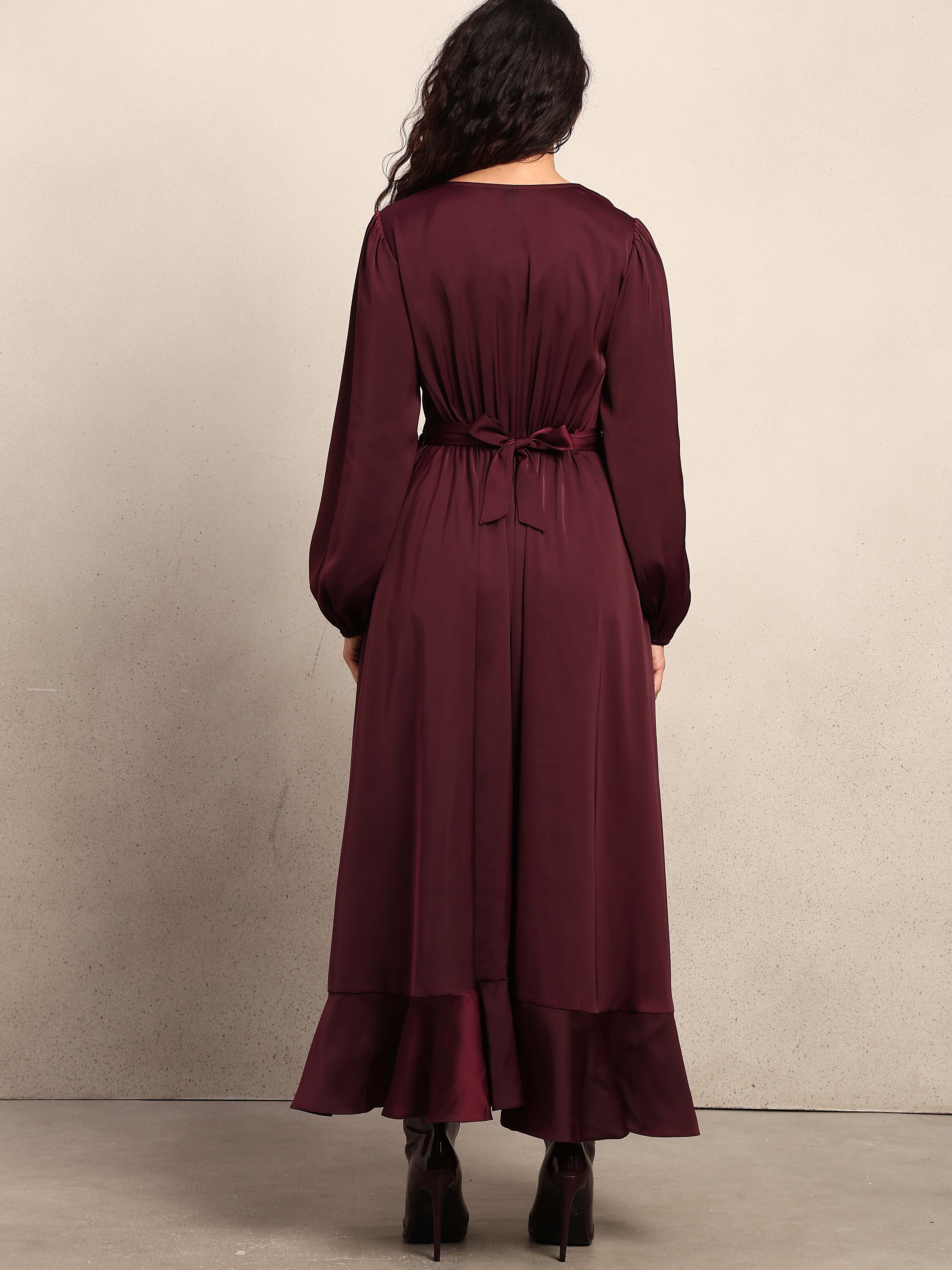 Ruffle Detail V-Neck Midi Dress - Image 8