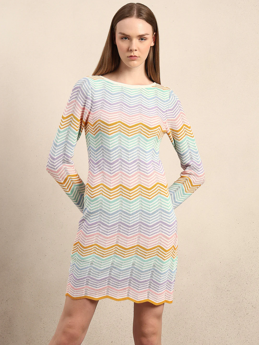 Chevron Print Knitted Mini Dress - Image 2