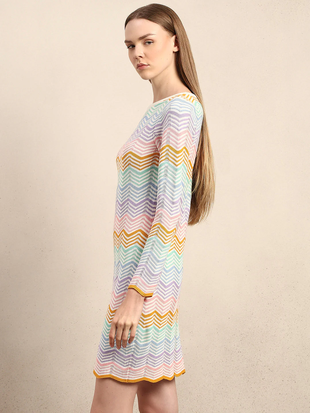 Chevron Print Knitted Mini Dress - Image 3