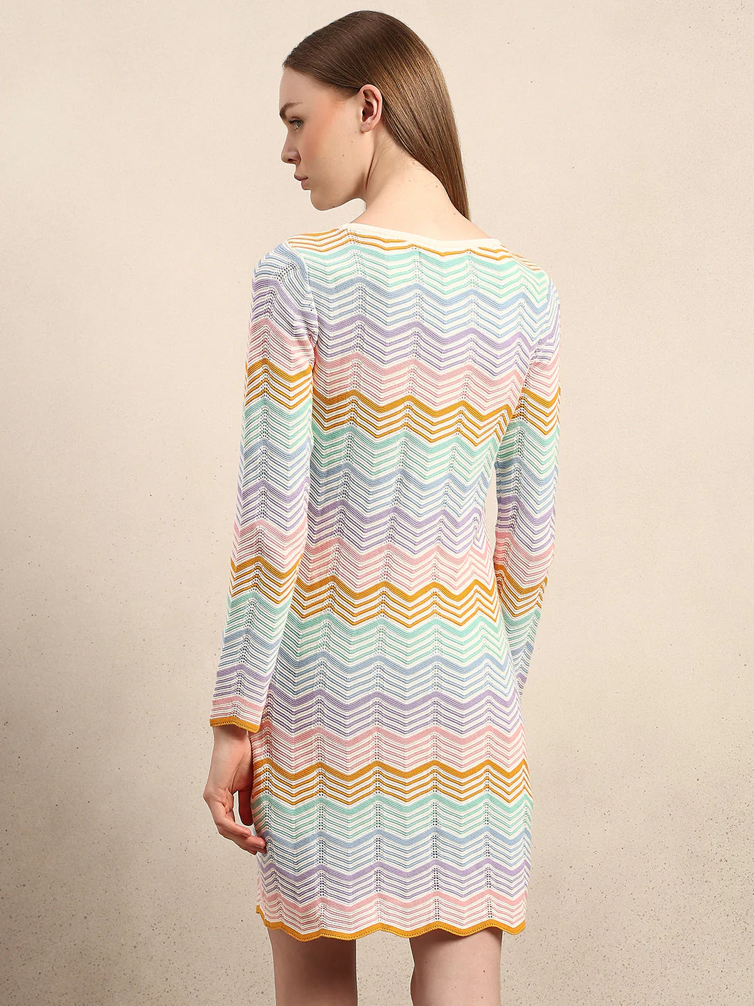 Chevron Print Knitted Mini Dress - Image 4