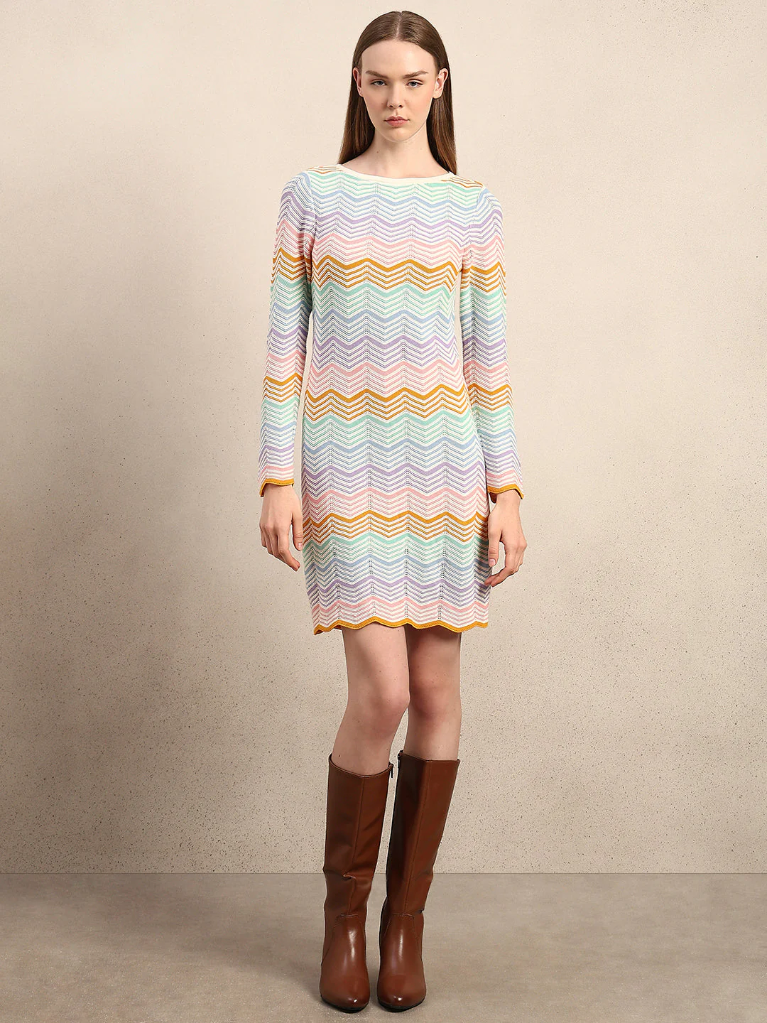 Chevron Print Knitted Mini Dress - Image 5