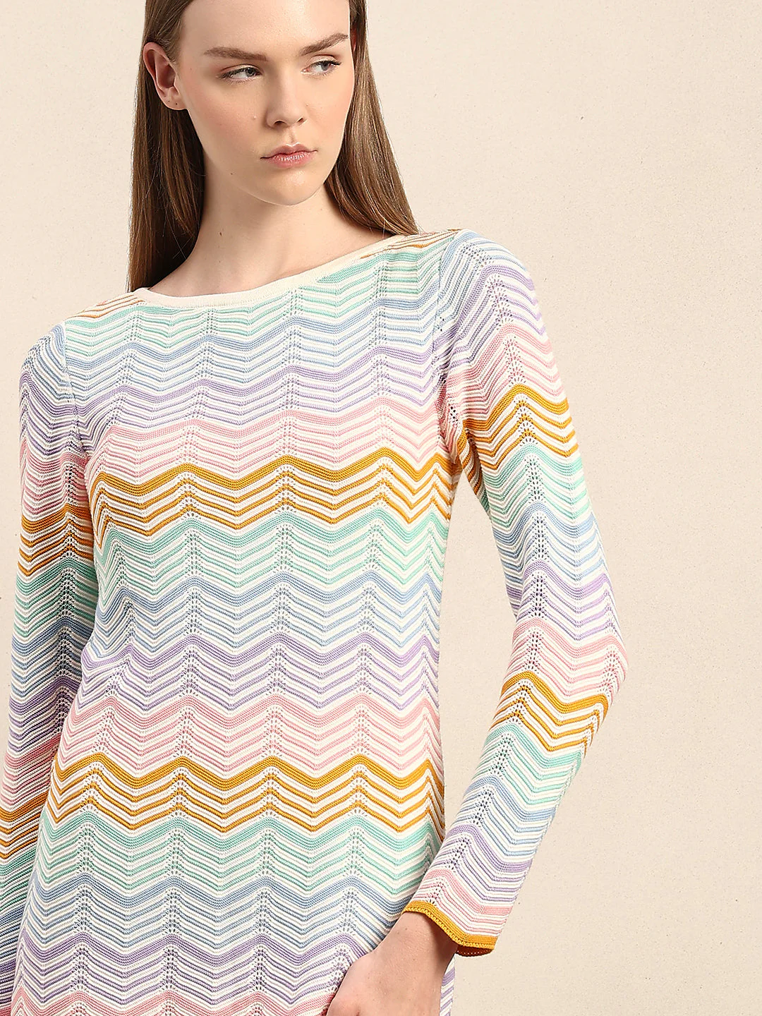Chevron Print Knitted Mini Dress - Image 6