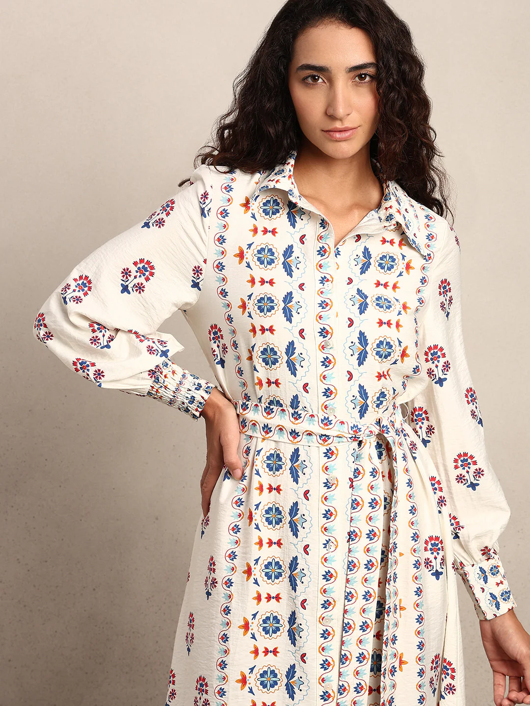 Printed Midi Shirt Dress - Image 3