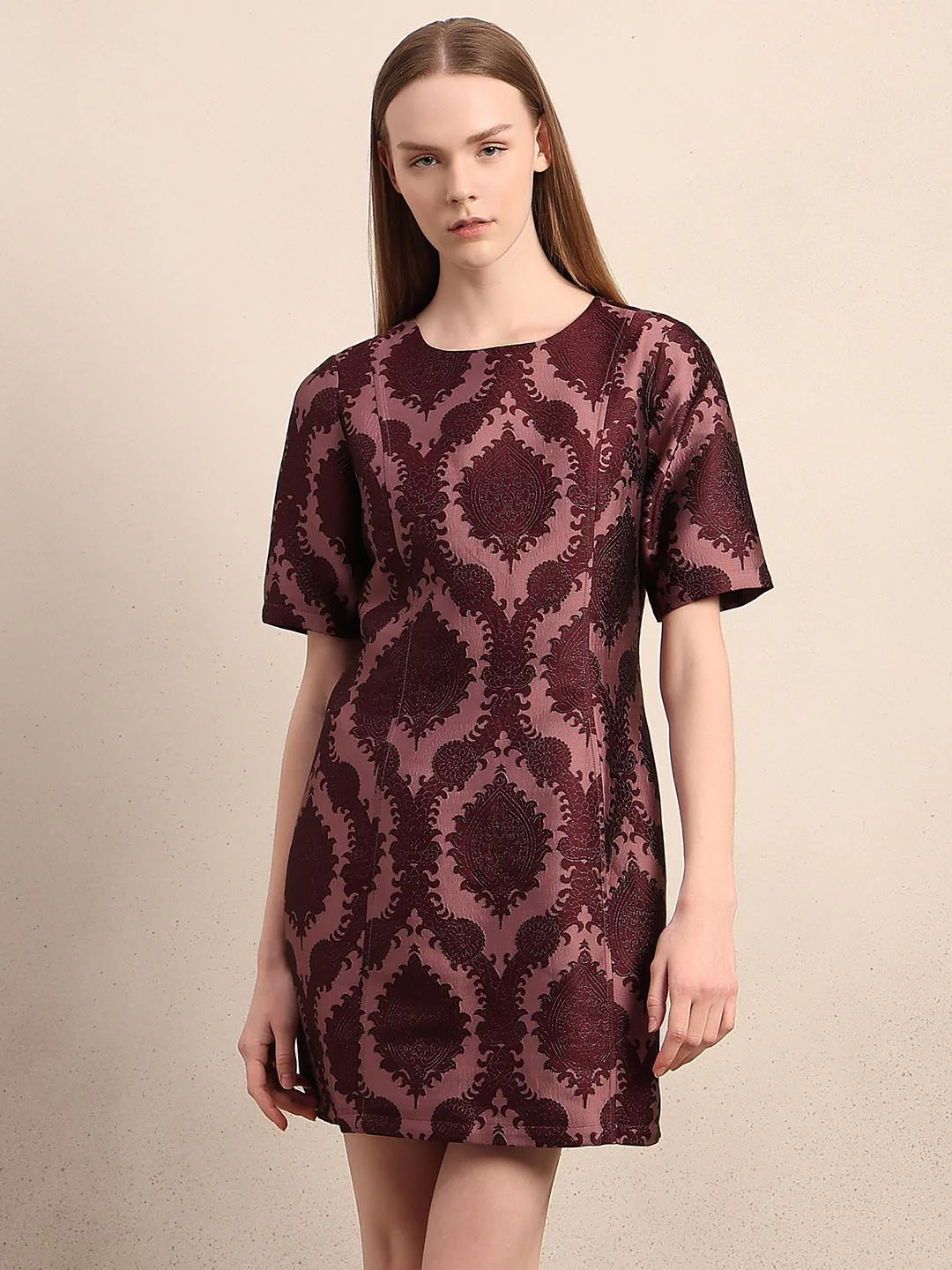 Maroon Printed Mini Dress - Image 2