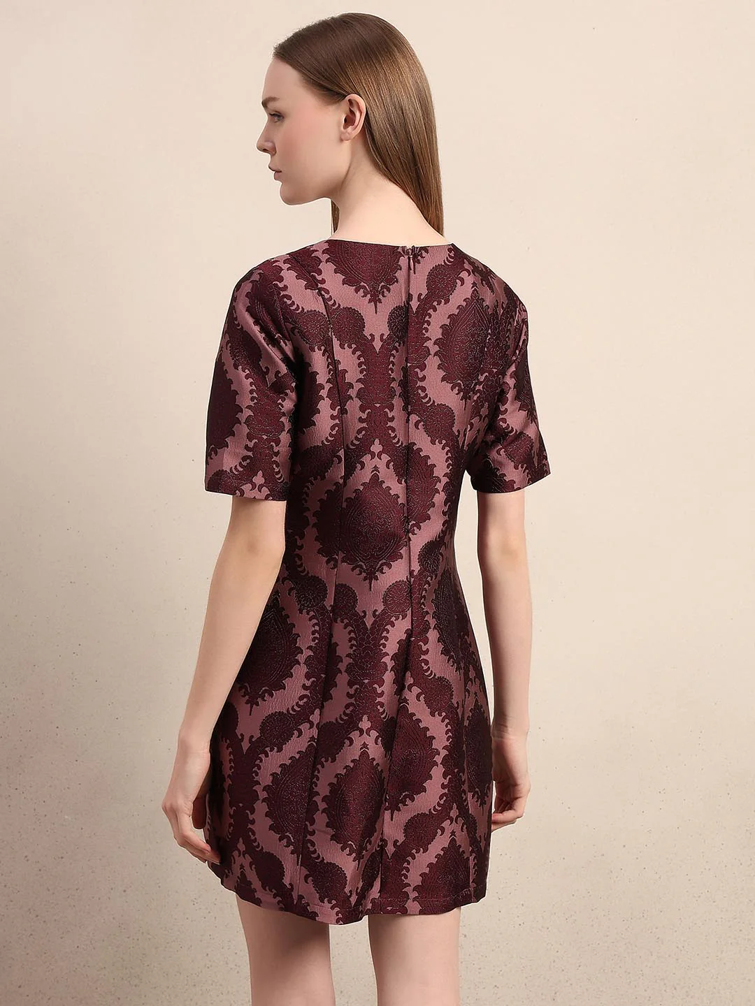 Maroon Printed Mini Dress - Image 4