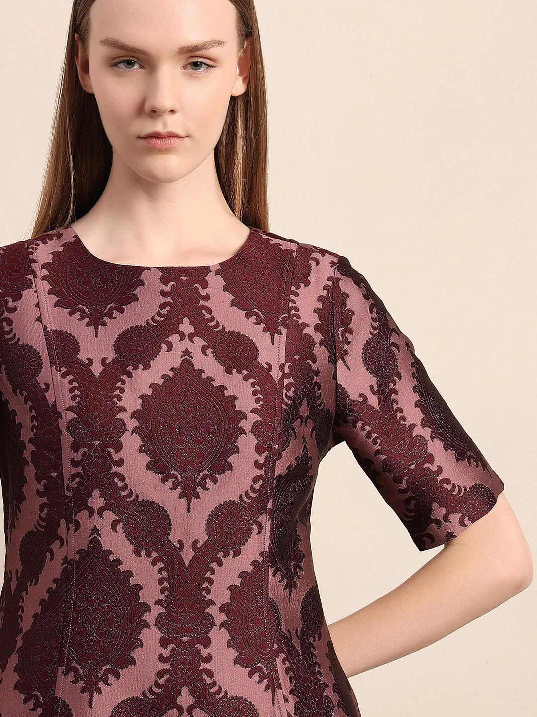 Maroon Printed Mini Dress - Image 6
