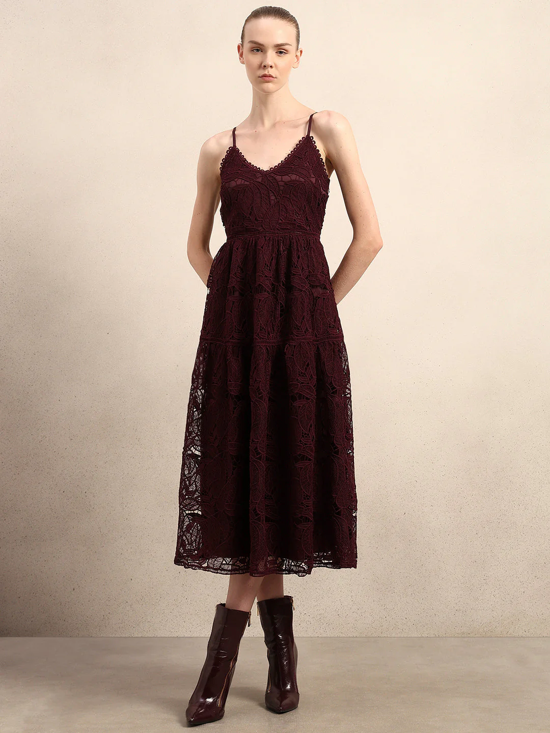 Lace Fit & Flare Midaxi Dress - Image 2