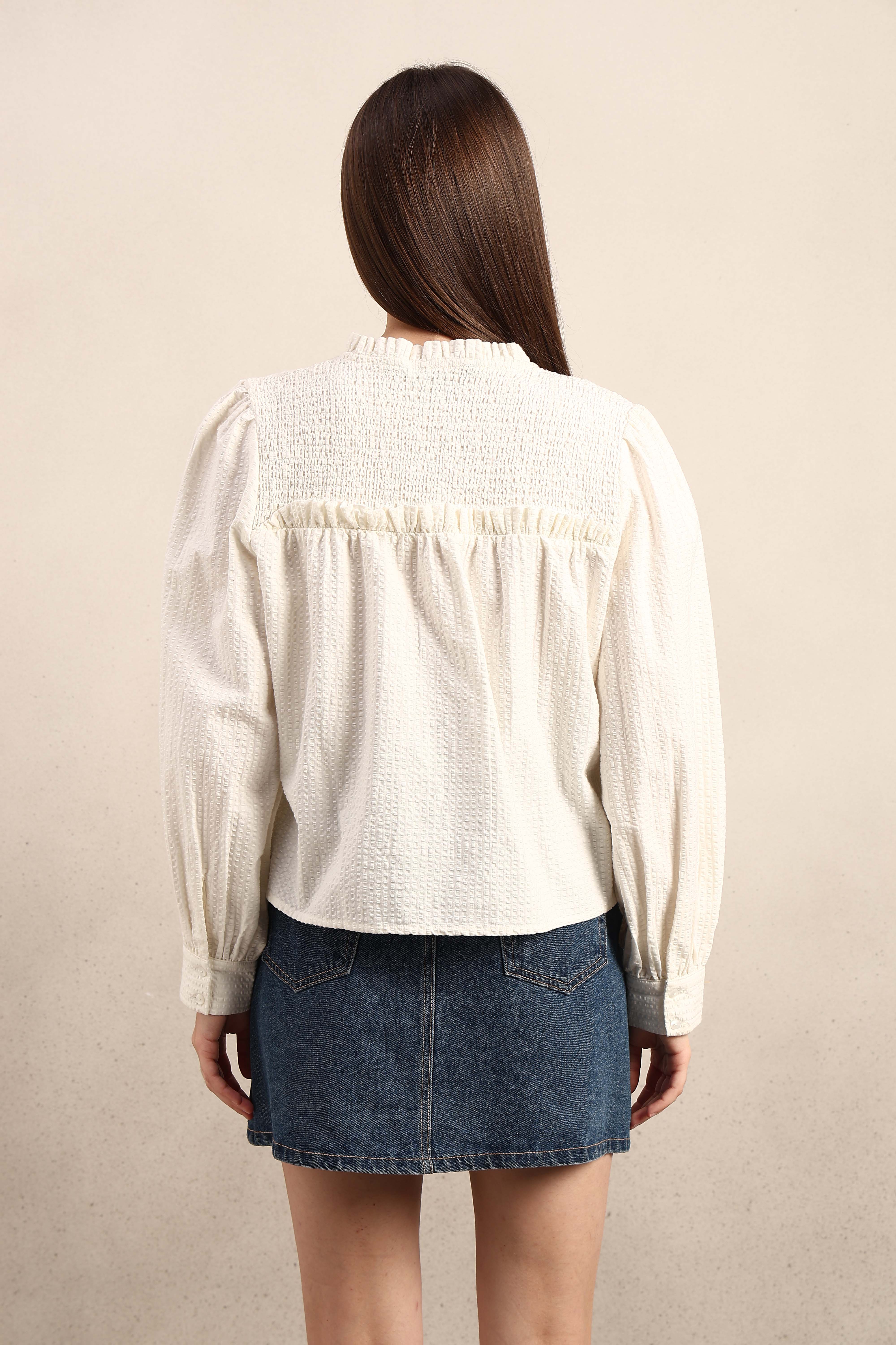 Smocked Long Sleeves Cotton Top - Image 10
