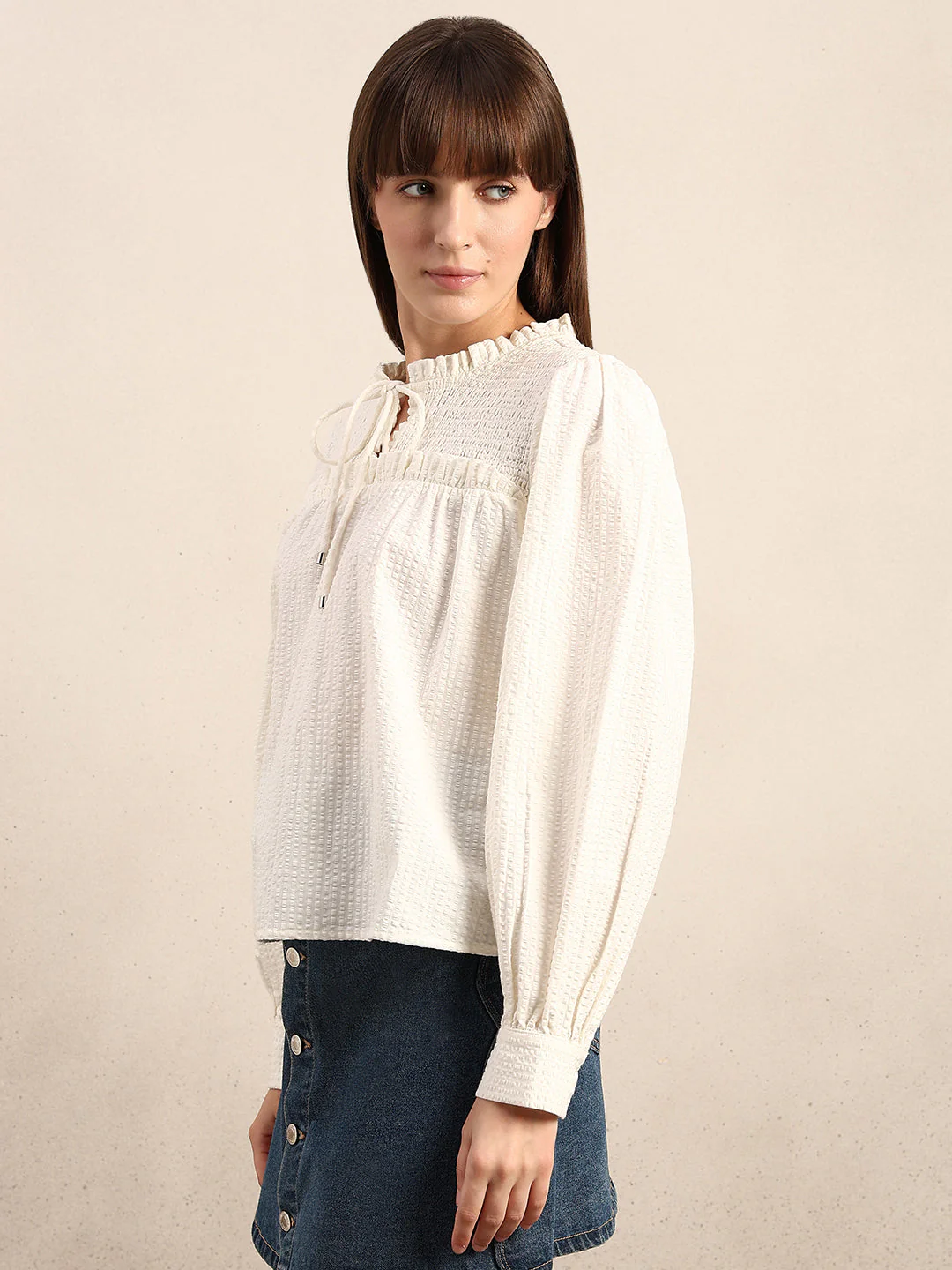 Smocked Long Sleeves Cotton Top - Image 3