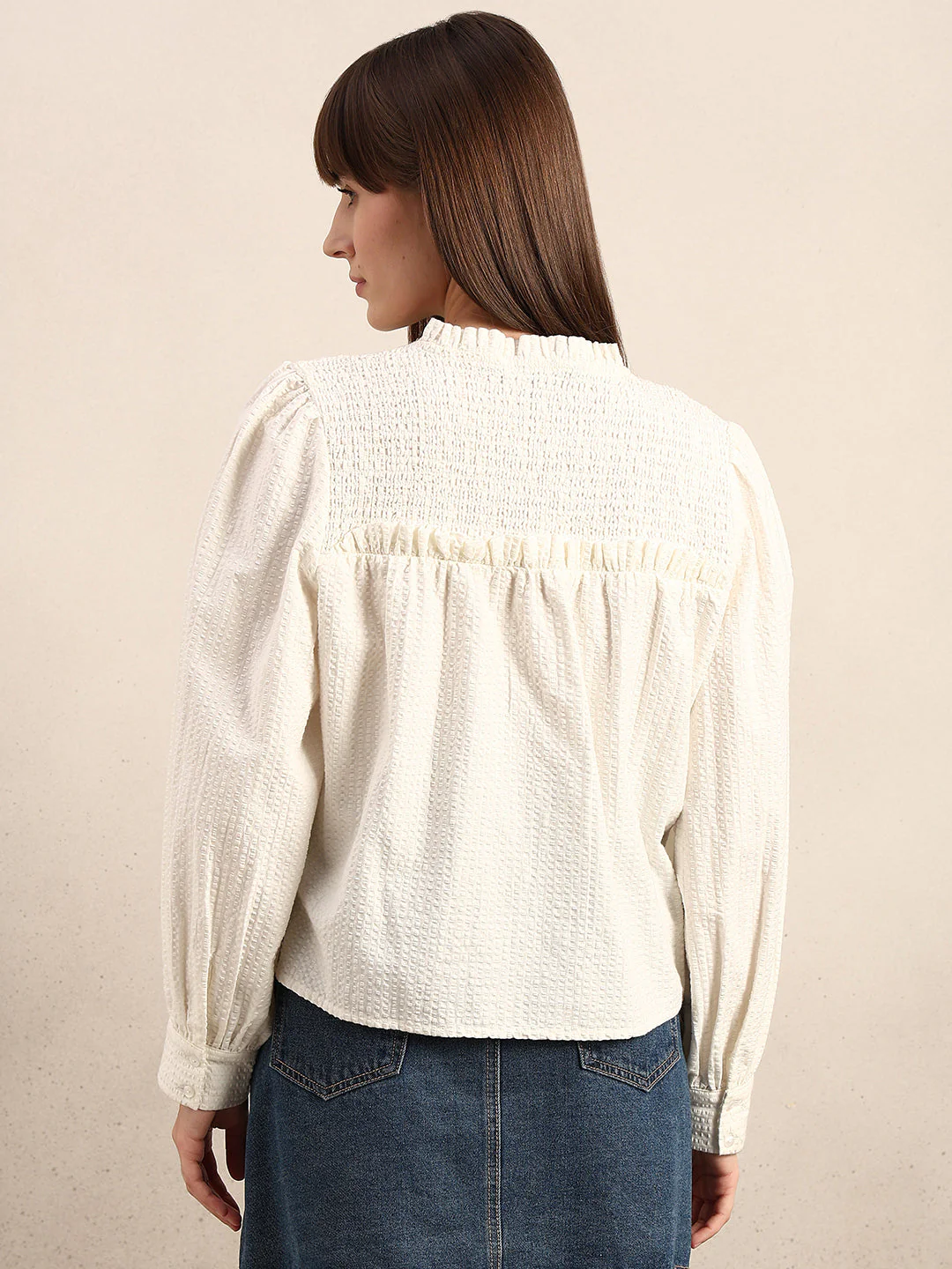 Smocked Long Sleeves Cotton Top - Image 4