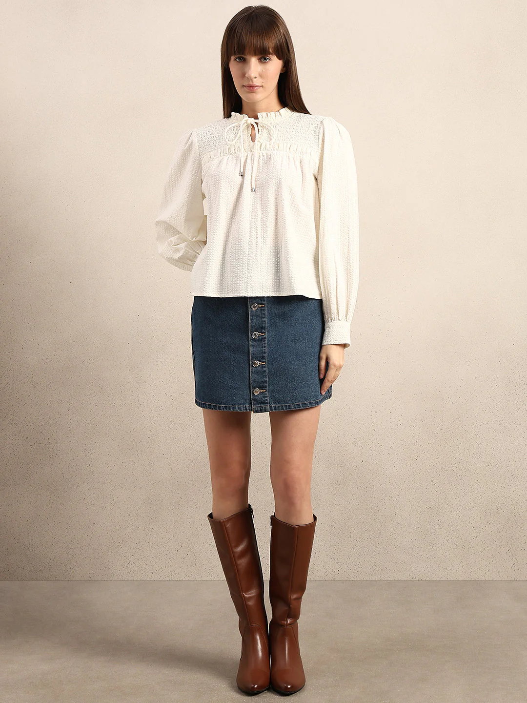 Smocked Long Sleeves Cotton Top - Image 5