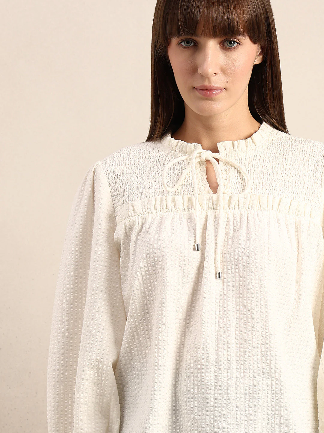 Smocked Long Sleeves Cotton Top - Image 6
